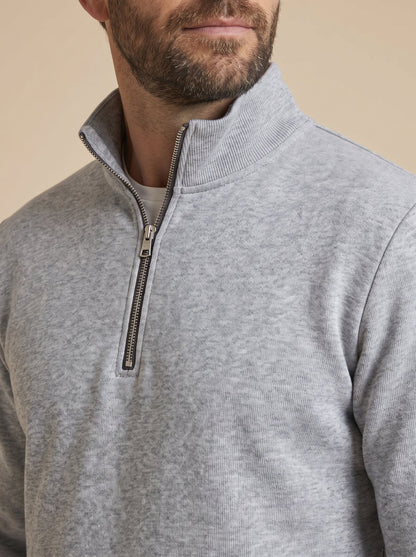 Rocco jersey de cuello alto con cremallera gris claro, detalle del cuello y la cremallera