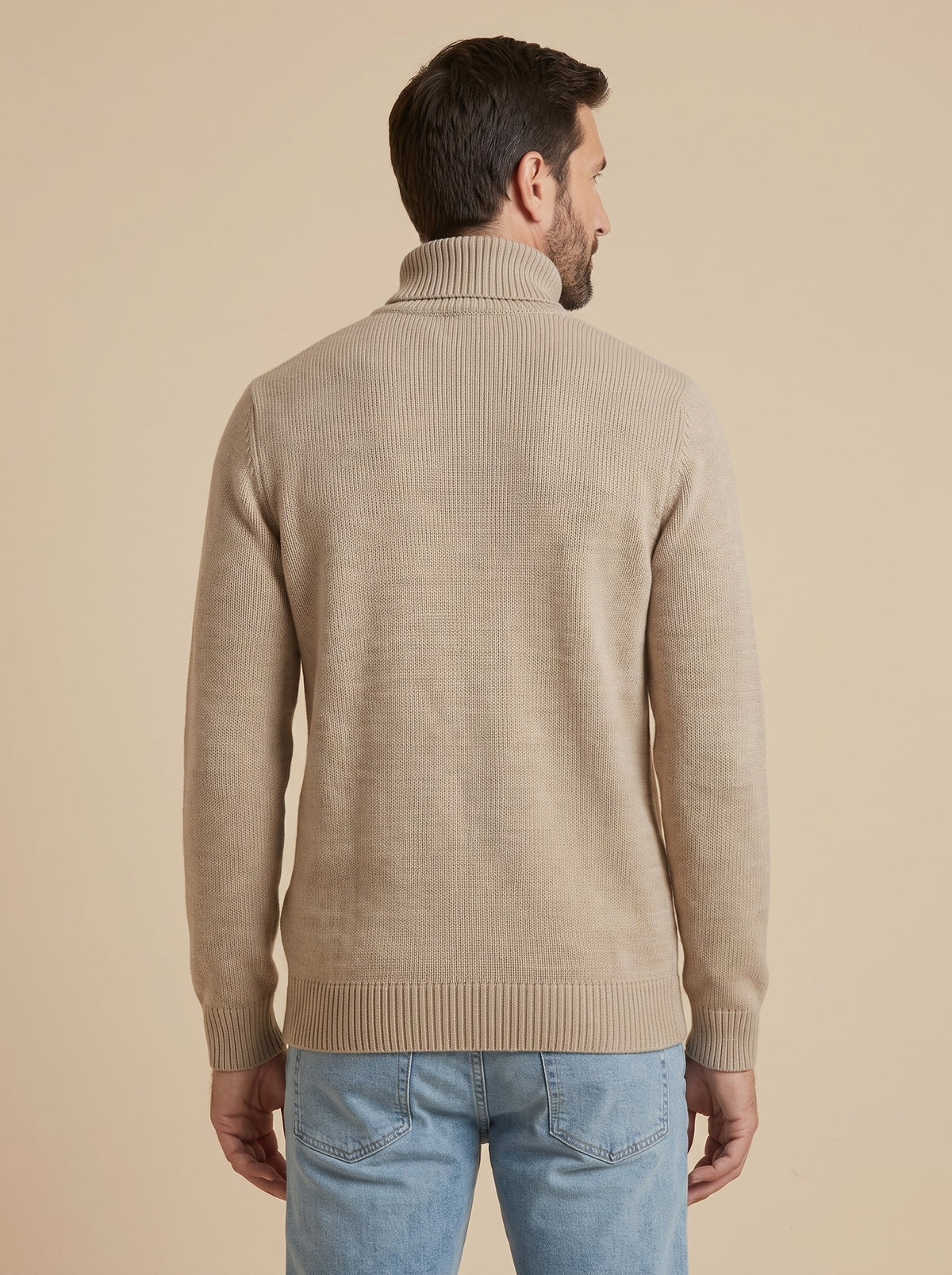 Sergio jersey canalé de cuello alto beige, de espaldas