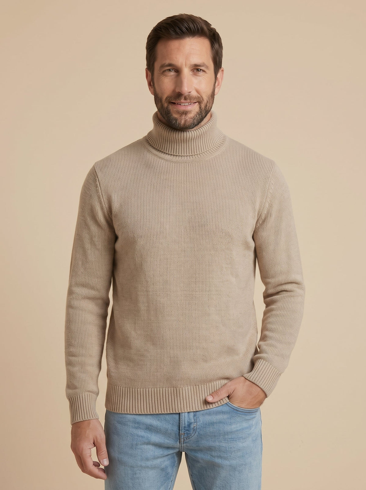 Sergio jersey canalé de cuello alto beige, de frente