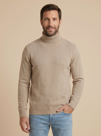 Sergio jersey canalé de cuello alto beige, de frente