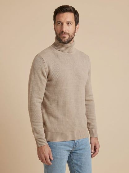 Sergio jersey canalé de cuello alto beige, de lado