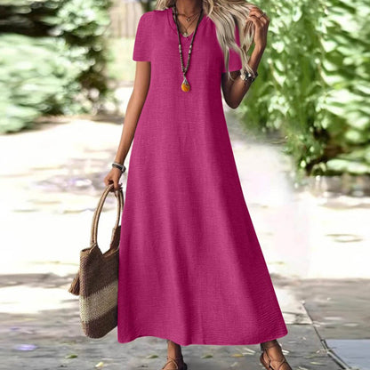 Vestido maxi mujer con cuello en V y bolsillos