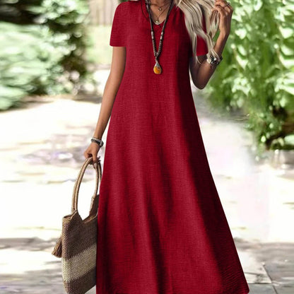 Vestido maxi mujer con cuello en V y bolsillos
