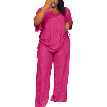 Conjunto mujer dos piezas con top ajustable y pantalón ancho