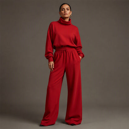 Conjunto mujer de dos piezas con cuello alto y pantalón ancho