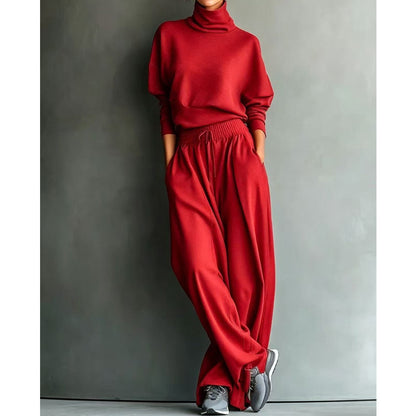 Conjunto mujer de dos piezas con cuello alto y pantalón ancho