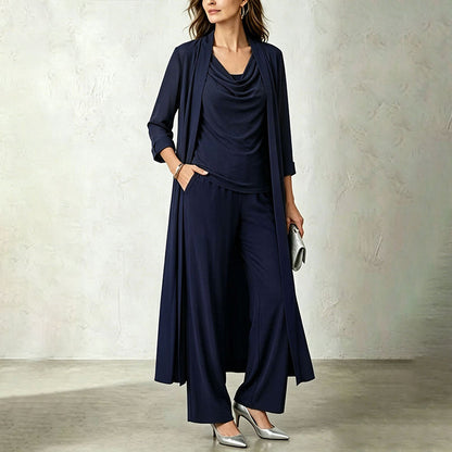 Conjunto de mujer de tres piezas con cárdigan largo y pantalón