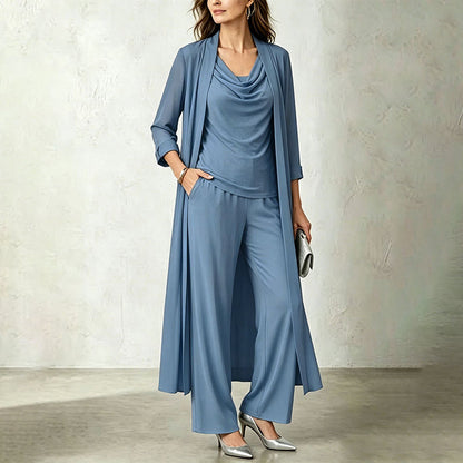 Conjunto de mujer de tres piezas con cárdigan largo y pantalón