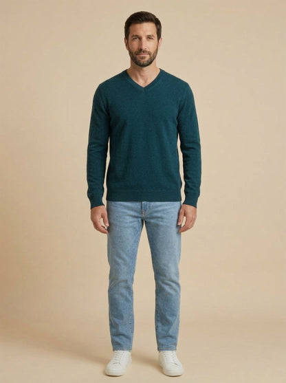 Stefano jersey de cuello de pico verde petróleo, de frente