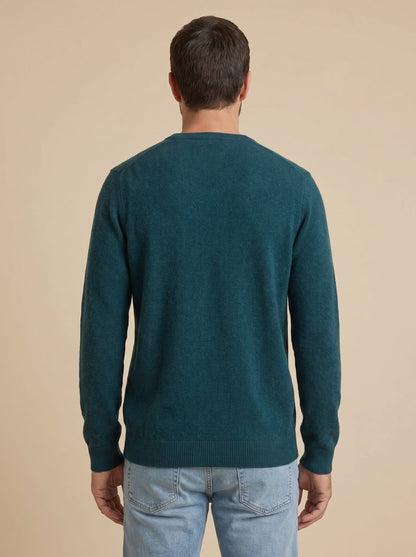 Stefano jersey de cuello de pico verde petróleo, de espaldas