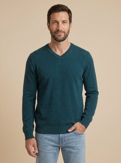 Stefano jersey de cuello de pico verde petróleo, de frente
