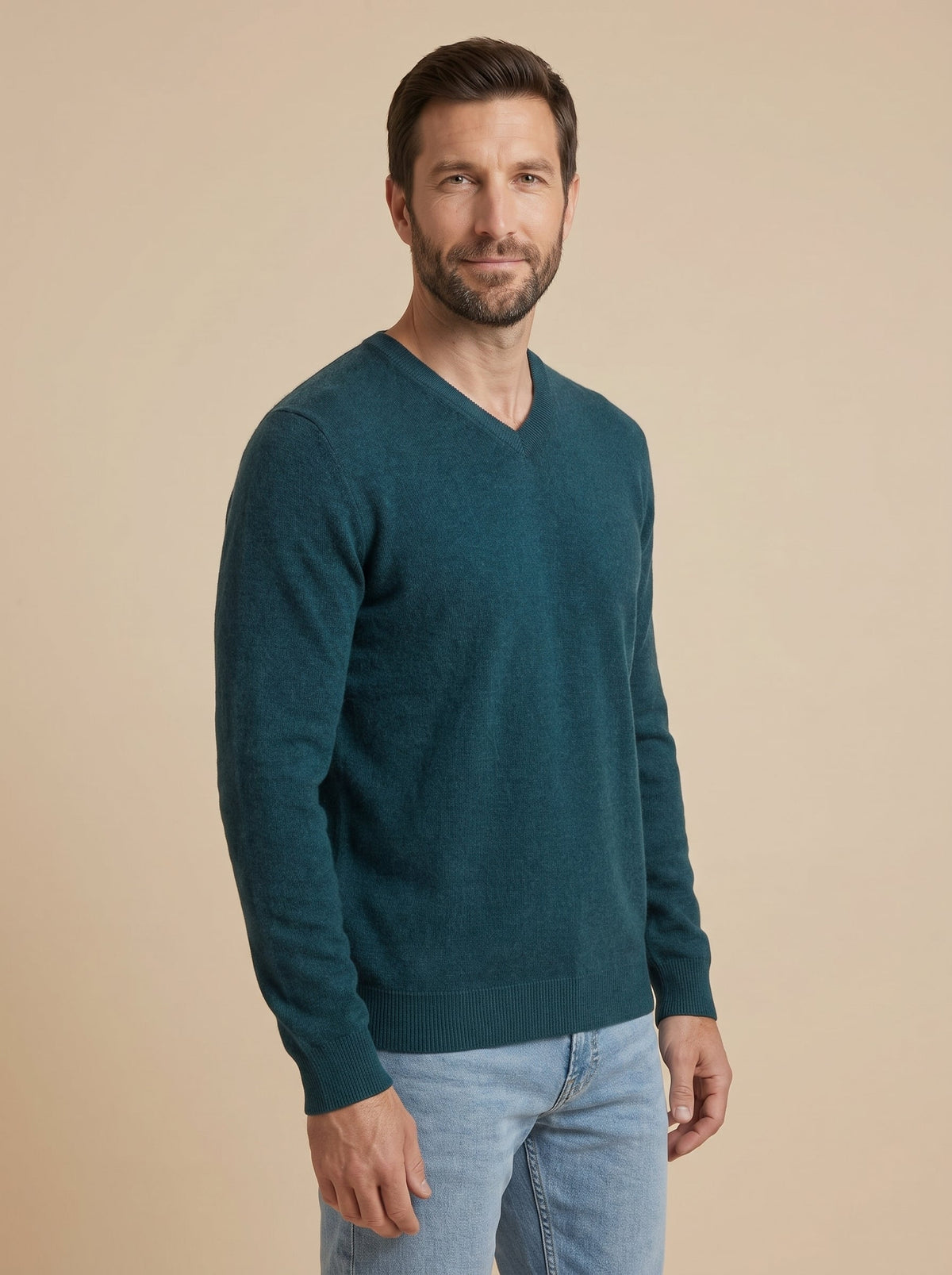 Stefano jersey de cuello de pico verde petróleo, de lado