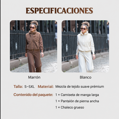 Conjunto de 3 piezas de punto grueso que te mantiene abrigada, elegante y segura de ti misma durante todo el día ❄️