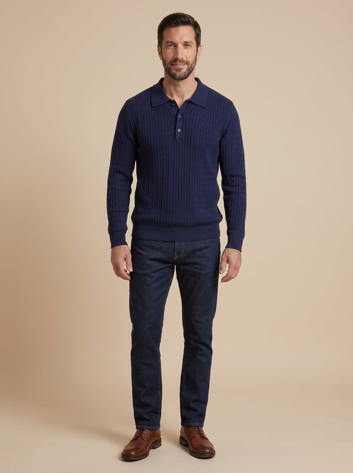 Tommaso polo de punto trenzado azul marino, cuerpo entero