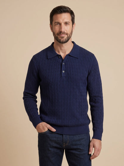 Tommaso polo de punto trenzado azul marino, de frente