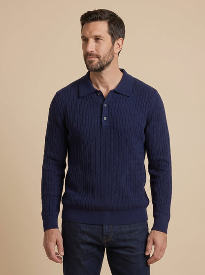 Tommaso polo de punto trenzado azul marino, de lado