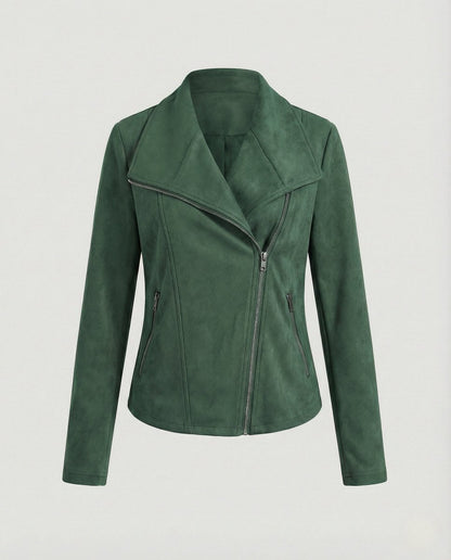 Corinna | Chaqueta Biker de Efecto Ante con Cremallera Asimétrica