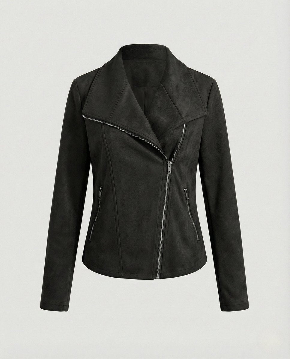 Corinna | Chaqueta Biker de Efecto Ante con Cremallera Asimétrica